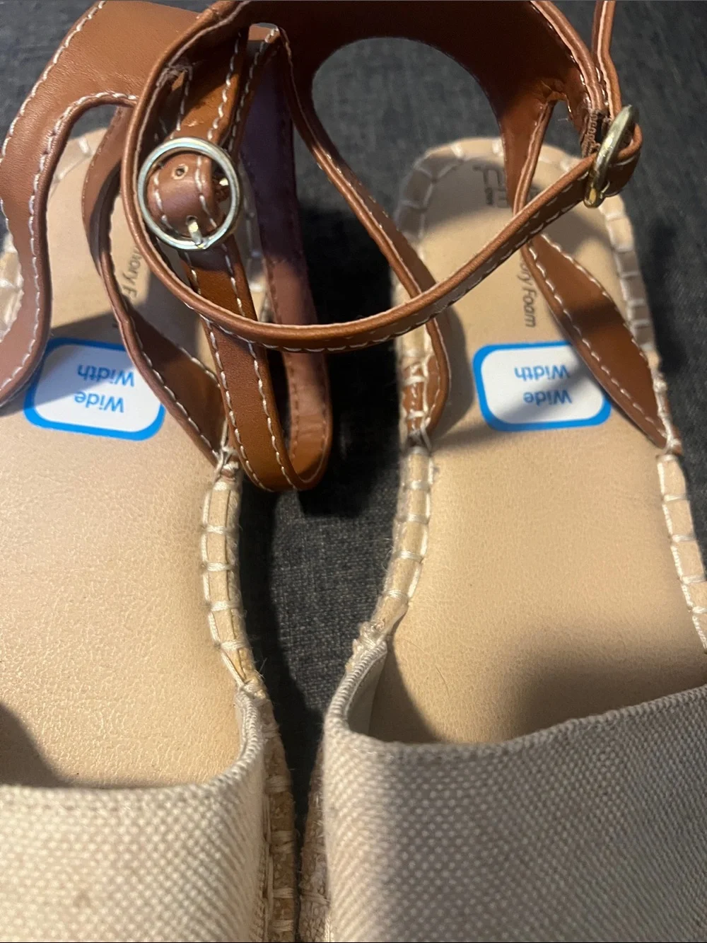Time and Tru Beige and Tan Espadrille Sandals with Ankle Strap